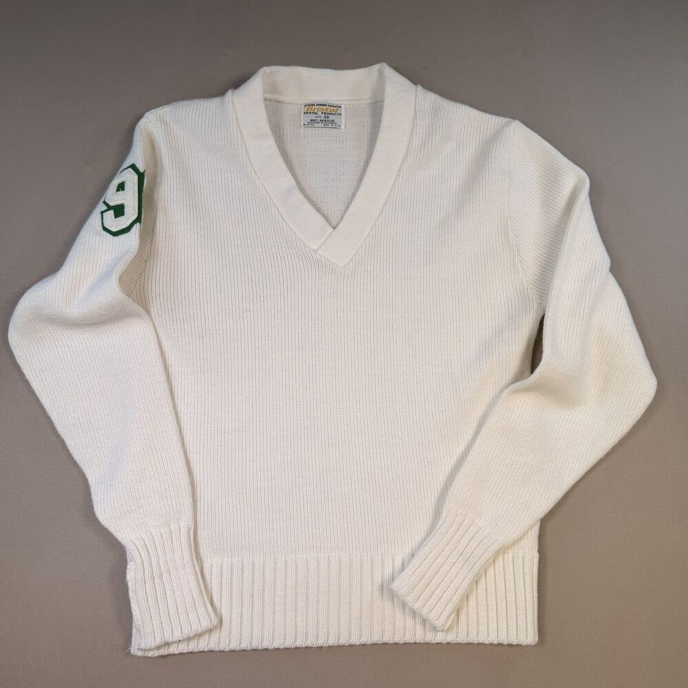 VTG Bristol Products Cardigan Varsity Sweater Sz 38 USA Green & White Class 1992